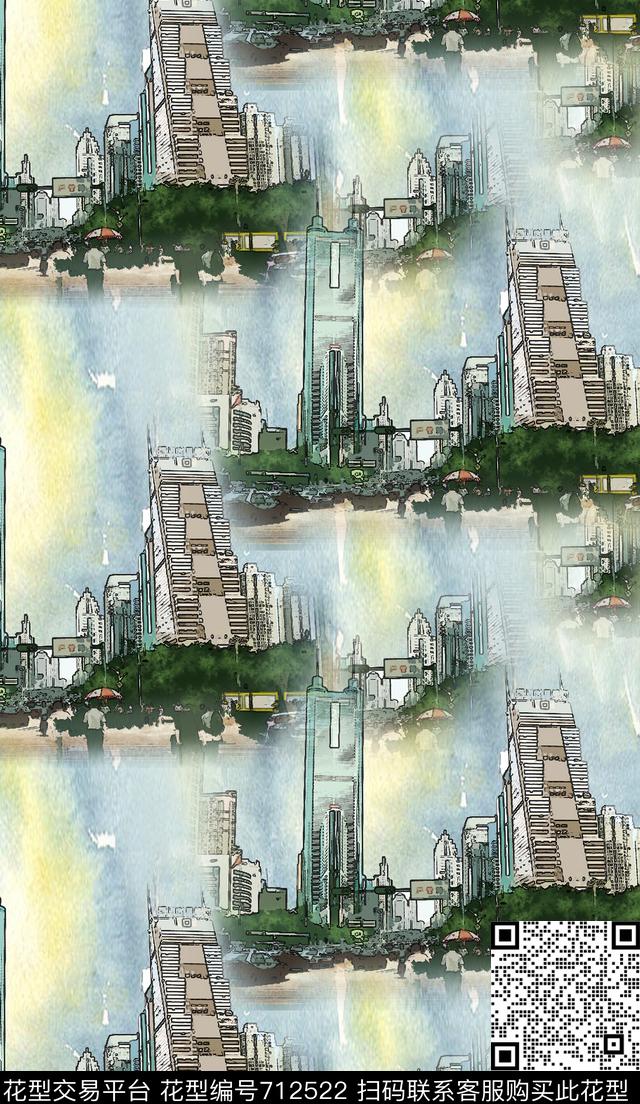 建筑水彩水墨数码印花华亿平台下载（图片编号: 712522） - 瓦栏（Walan）