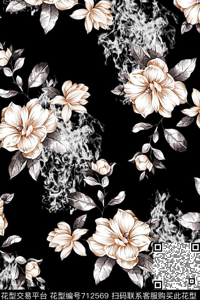 抽象手绘满版花卉火焰数码印花时尚潮流欧美大牌男装夹克外套印花复古设计印花数码印花华亿平台下载（图片编号: 712569） - 瓦栏（Walan）