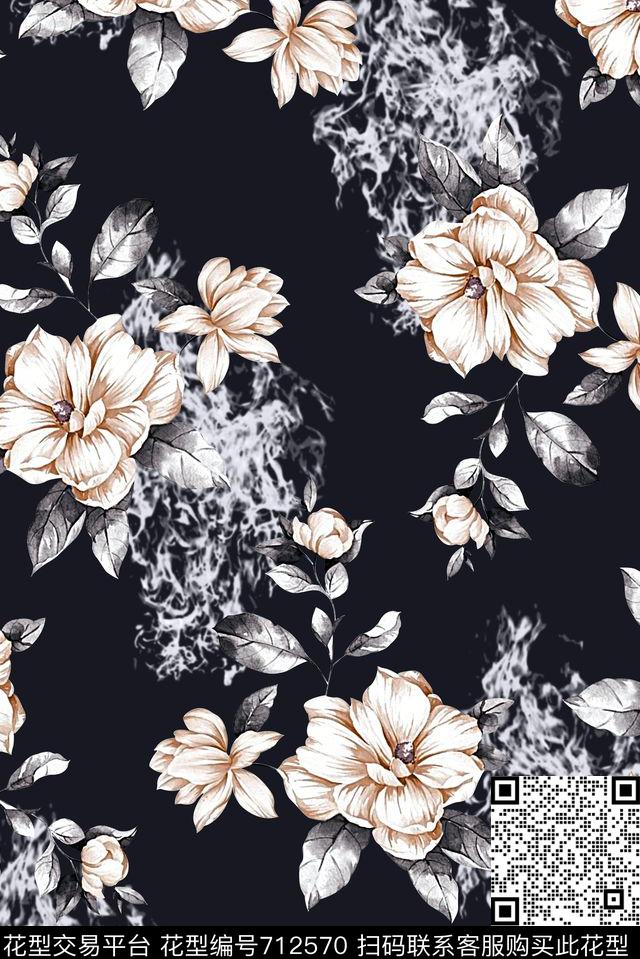 抽象手绘满版花卉火焰数码印花时尚潮流欧美大牌男装夹克外套印花复古设计印花数码印花华亿平台下载（图片编号: 712570） - 瓦栏（Walan）