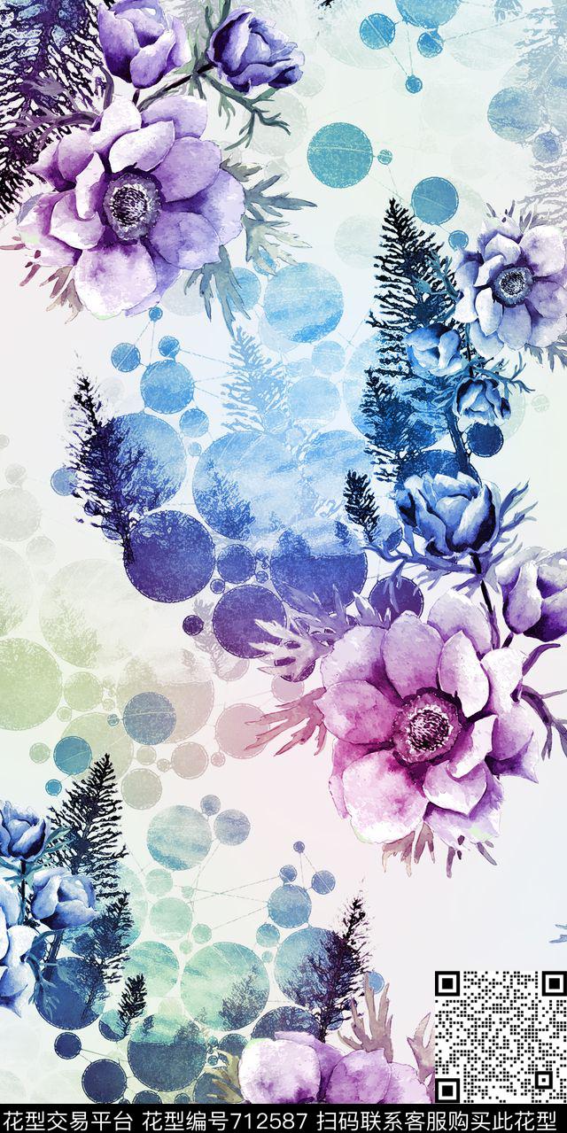 圆点圆圈花朵数码印花华亿平台下载（图片编号: 712587） - 瓦栏（Walan）