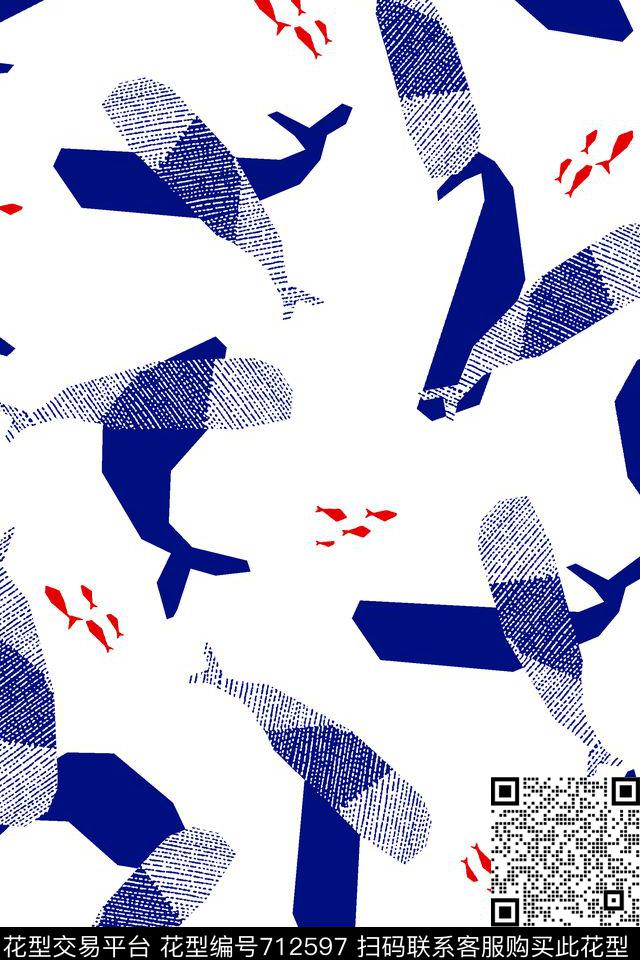 趣味动物鱼几何拼块纹理抽象男装T恤男装卫衣男装羽绒服传统印花华亿平台下载（图片编号: 712597） - 瓦栏（Walan）