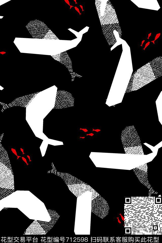 趣味动物鱼几何拼块纹理抽象男装T恤男装卫衣男装羽绒服传统印花华亿平台下载（图片编号: 712598） - 瓦栏（Walan）