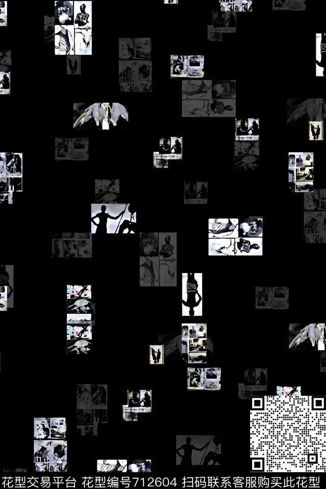 抽象人物剪影趣味男装肌理纹理暗纹男装T恤男装卫衣男装羽绒服复古风潮男装外套数码印花华亿平台下载（图片编号: 712604） - 瓦栏（Walan）