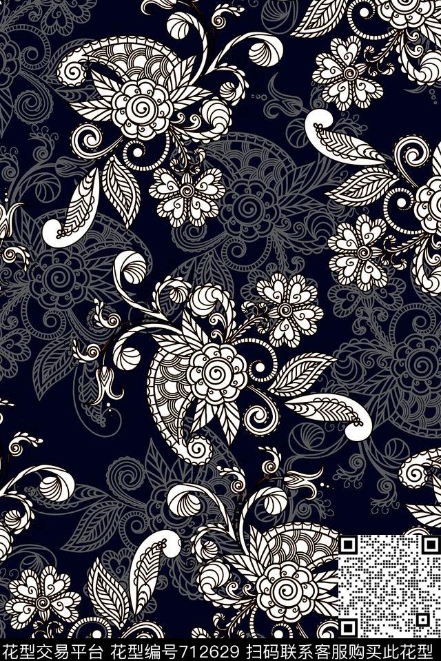 抽象手绘几何佩斯利印花民族风复古印花时尚潮流大牌女装裙子印花欧美大牌男装夹克外套印花传统印花华亿平台下载（图片编号: 712629） - 瓦栏（Walan）