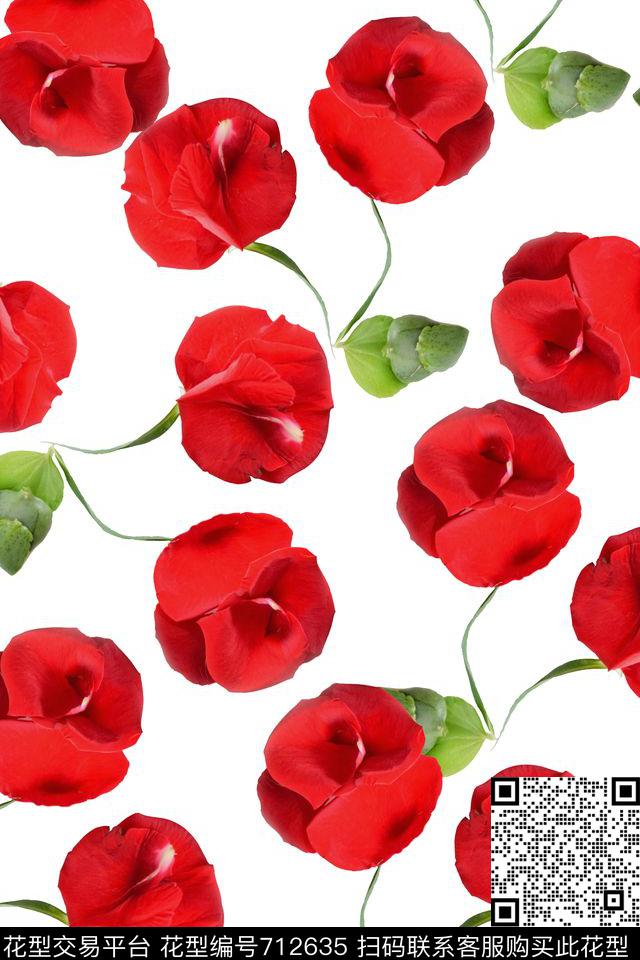 花卉花朵水彩数码印花华亿平台下载（图片编号: 712635） - 瓦栏（Walan）
