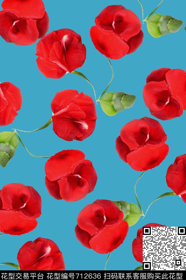 花卉花朵水彩数码印花华亿平台下载（图片编号: 712636） - 瓦栏（Walan）