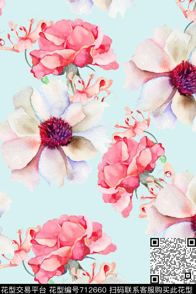 水彩花卉花卉花朵数码印花华亿平台下载（图片编号: 712660） - 瓦栏（Walan）