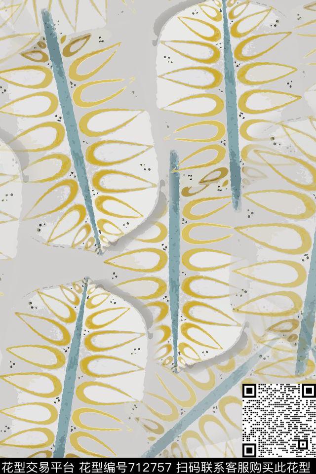 树叶意向青蓝雅韵系列花卉迷彩数码印花华亿平台下载（图片编号: 712757） - 瓦栏（Walan）