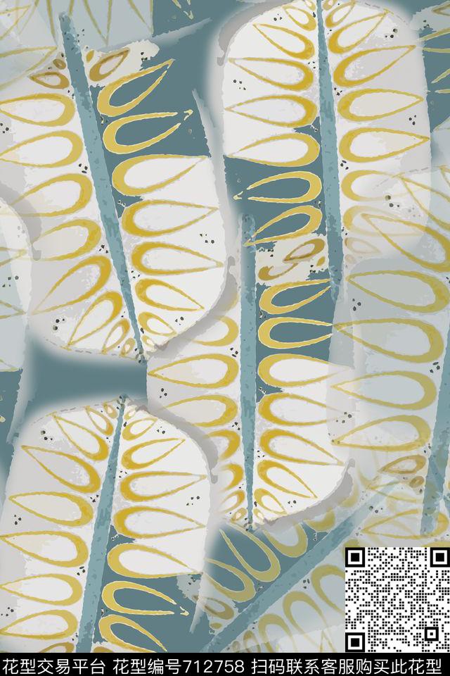 树叶意向青蓝雅韵系列花卉迷彩数码印花华亿平台下载（图片编号: 712758） - 瓦栏（Walan）
