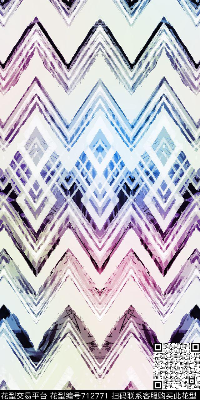 马赛克几何线条数码印花华亿平台下载（图片编号: 712771） - 瓦栏（Walan）