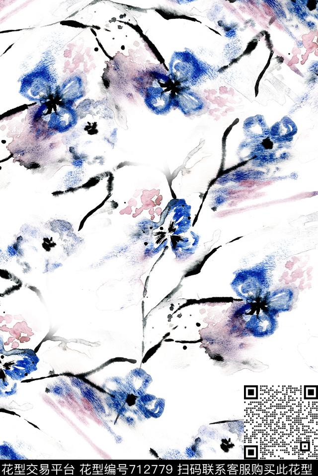 水墨抽象泼墨数码印花华亿平台下载（图片编号: 712779） - 瓦栏（Walan）