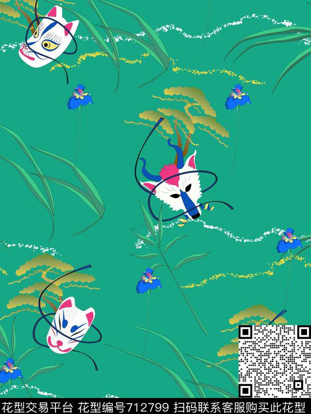 植物抽象日式数码印花华亿平台下载（图片编号: 712799） - 瓦栏（Walan）