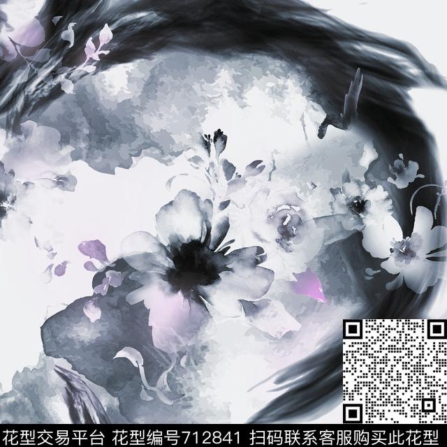 花卉中国风泼墨数码印花华亿平台下载（图片编号: 712841） - 瓦栏（Walan）