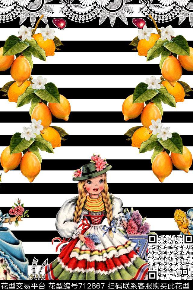 民族风条纹柠檬数码印花华亿平台下载（图片编号: 712867） - 瓦栏（Walan）
