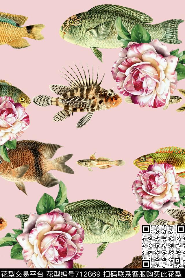 时尚手绘热带数码印花华亿平台下载（图片编号: 712869） - 瓦栏（Walan）