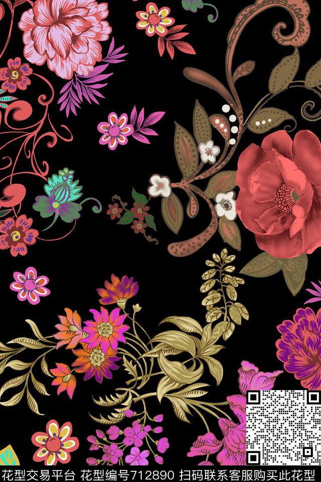 乱花花朵花卉数码印花华亿平台下载（图片编号: 712890） - 瓦栏（Walan）