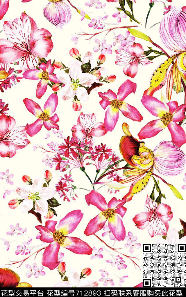 小清新花朵花卉数码印花华亿平台下载（图片编号: 712893） - 瓦栏（Walan）
