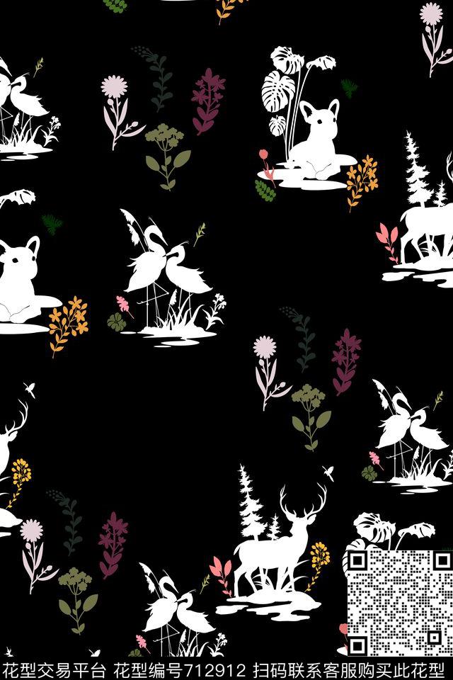 女装油画花鸟植物数码印花华亿平台下载（图片编号: 712912） - 瓦栏（Walan）