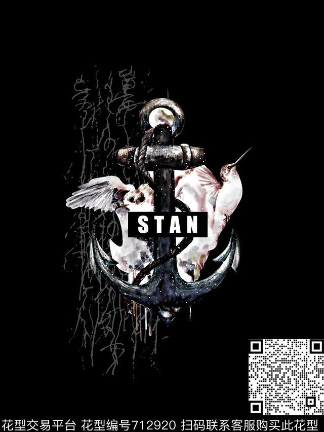 航海风潮鸟船锚数码印花华亿平台下载（图片编号: 712920） - 瓦栏（Walan）