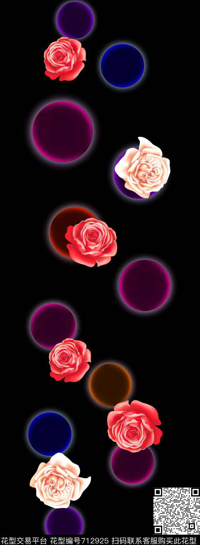 花卉丝巾长巾圆圈数码印花华亿平台下载（图片编号: 712925） - 瓦栏（Walan）