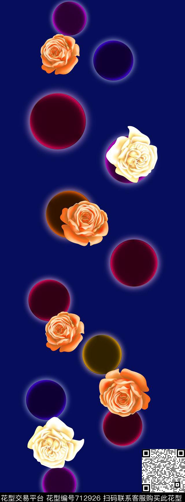 花卉丝巾长巾圆圈数码印花华亿平台下载（图片编号: 712926） - 瓦栏（Walan）