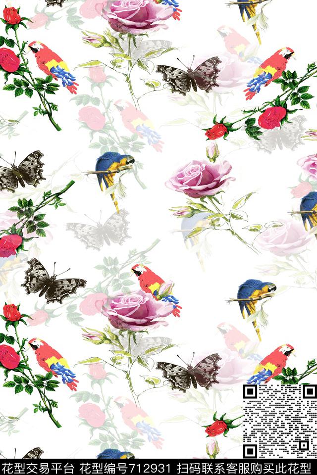 女装油画花鸟植物数码印花华亿平台下载（图片编号: 712931） - 瓦栏（Walan）