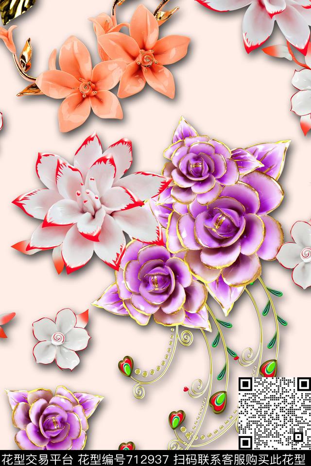 立体玻璃花花卉数码印花华亿平台下载（图片编号: 712937） - 瓦栏（Walan）
