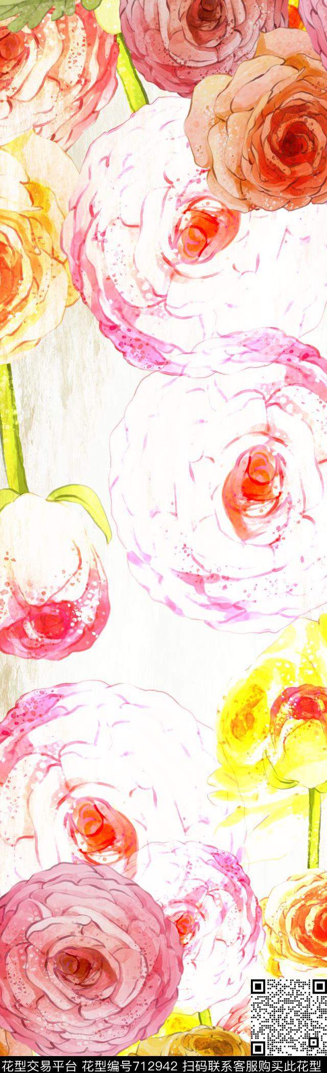 玫瑰花卉长丝巾玫瑰花长围巾花朵数码印花华亿平台下载（图片编号: 712942） - 瓦栏（Walan）