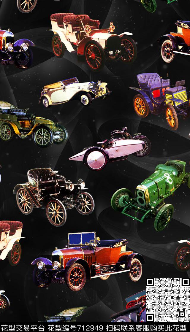 创意时尚未来复古汽车抽象底纹数码印花华亿平台下载（图片编号: 712949） - 瓦栏（Walan）