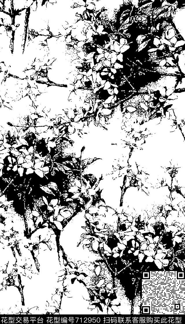 黑白花卉女装时尚简约数码印花华亿平台下载（图片编号: 712950） - 瓦栏（Walan）