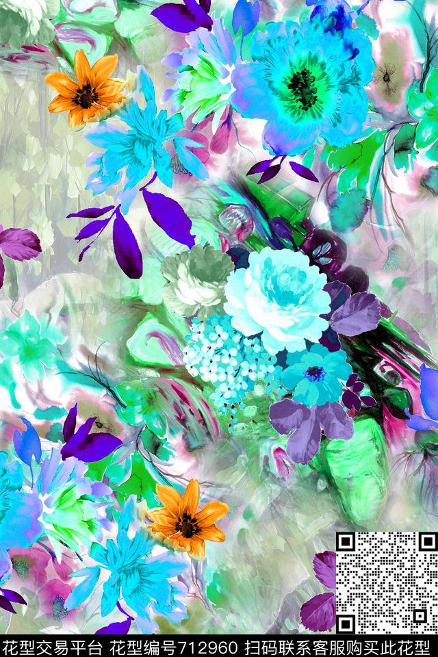 水彩风格花卉油画华亿平台数码印花华亿平台下载（图片编号: 712960） - 瓦栏（Walan）