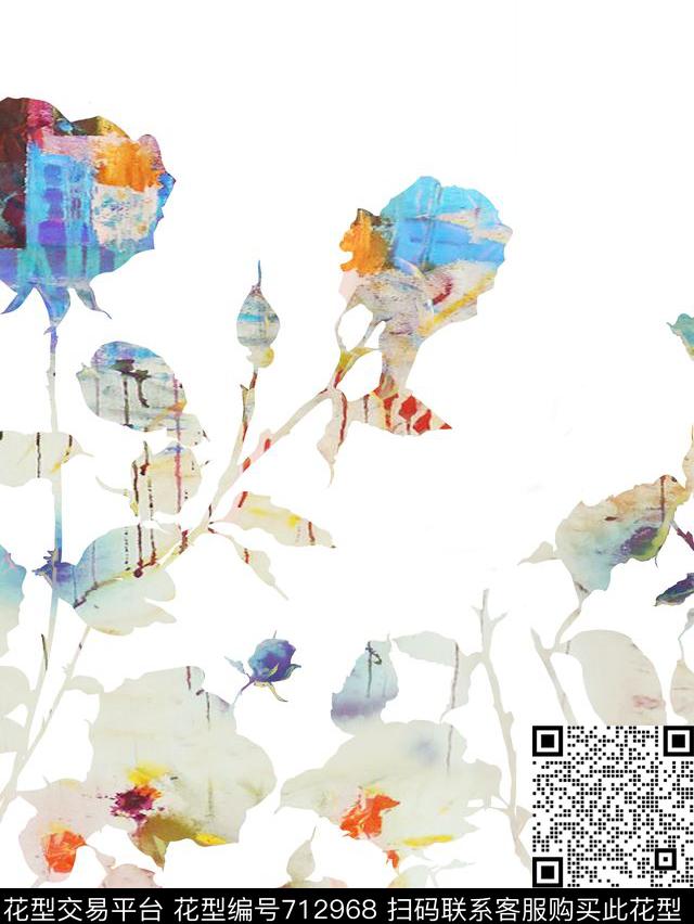 花卉意向层叠数码印花华亿平台下载（图片编号: 712968） - 瓦栏（Walan）