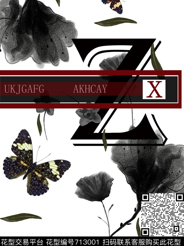 花朵蝴蝶时尚数码印花华亿平台下载（图片编号: 713001） - 瓦栏（Walan）