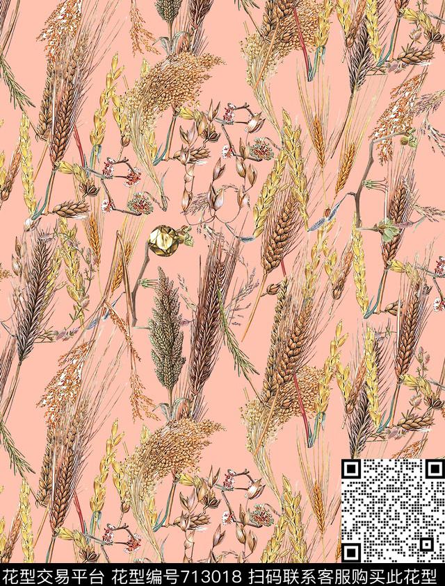 碎花麦穗田园数码印花华亿平台下载（图片编号: 713018） - 瓦栏（Walan）