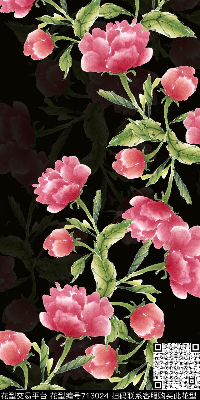 牡丹乱花花朵数码印花华亿平台下载（图片编号: 713024） - 瓦栏（Walan）