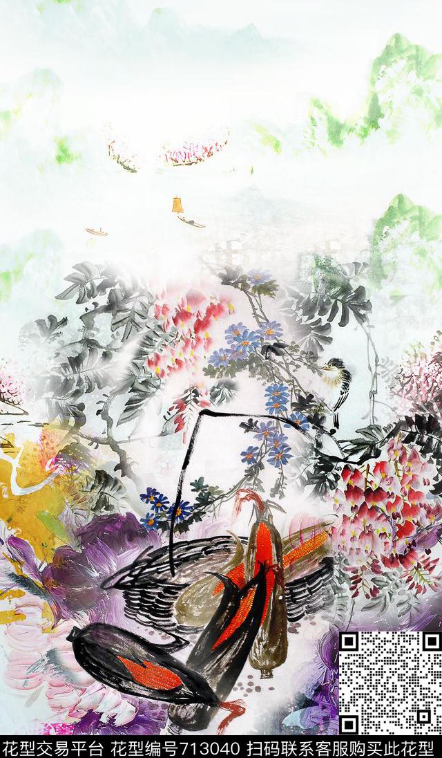 国画工笔古典数码印花华亿平台下载（图片编号: 713040） - 瓦栏（Walan）