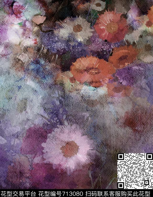 定位香云纱花卉数码印花华亿平台下载（图片编号: 713080） - 瓦栏（Walan）