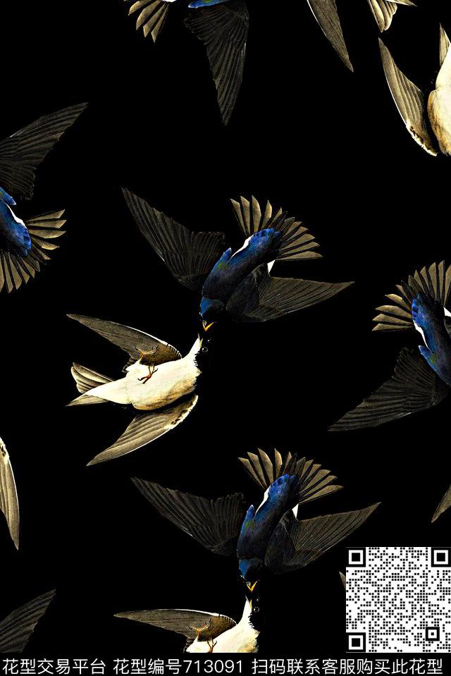 手绘鸟印花满版男装夹克外套印花复古欧美印花数码印花华亿平台下载（图片编号: 713091） - 瓦栏（Walan）