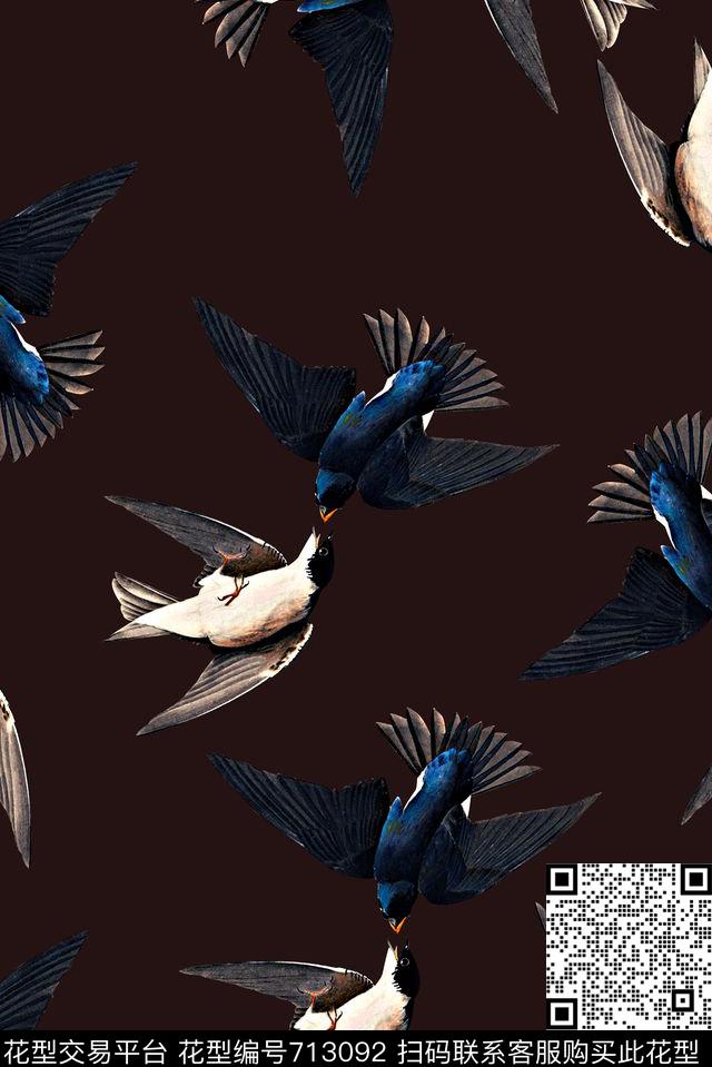 手绘鸟印花满版男装夹克外套印花复古欧美印花数码印花华亿平台下载（图片编号: 713092） - 瓦栏（Walan）