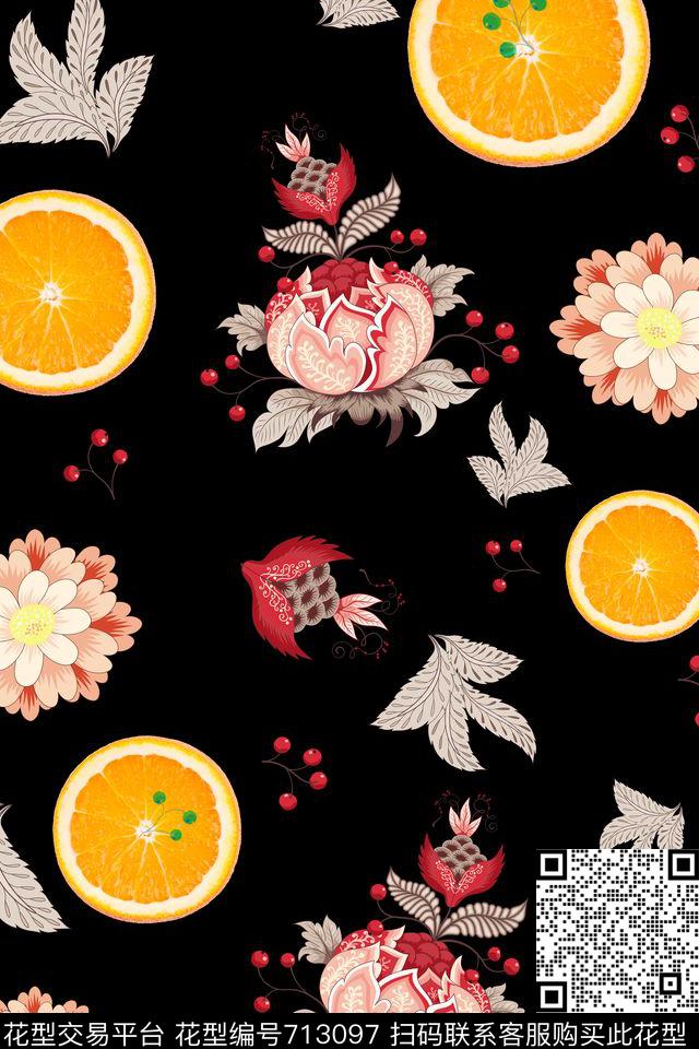 大花小碎花花朵数码印花华亿平台下载（图片编号: 713097） - 瓦栏（Walan）
