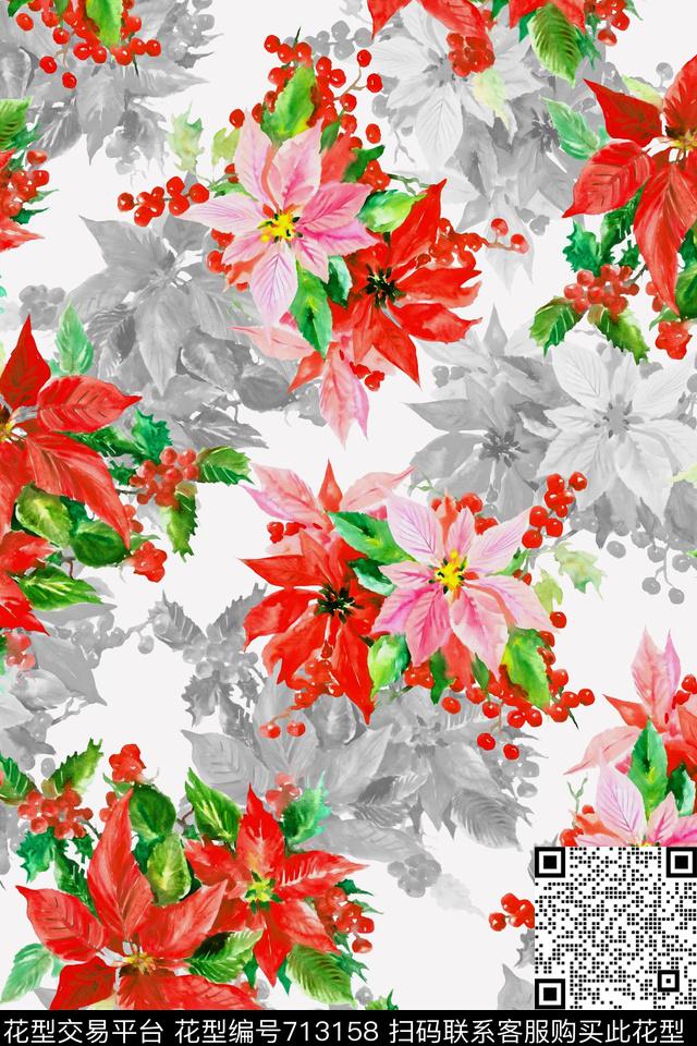 浪漫水彩花卉数码印花华亿平台下载（图片编号: 713158） - 瓦栏（Walan）