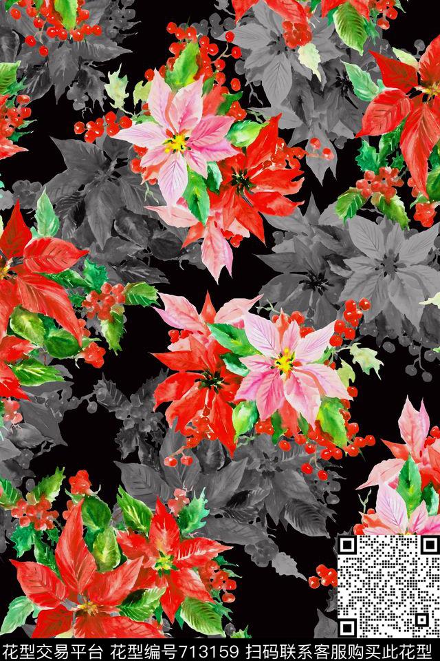 浪漫水彩花卉数码印花华亿平台下载（图片编号: 713159） - 瓦栏（Walan）