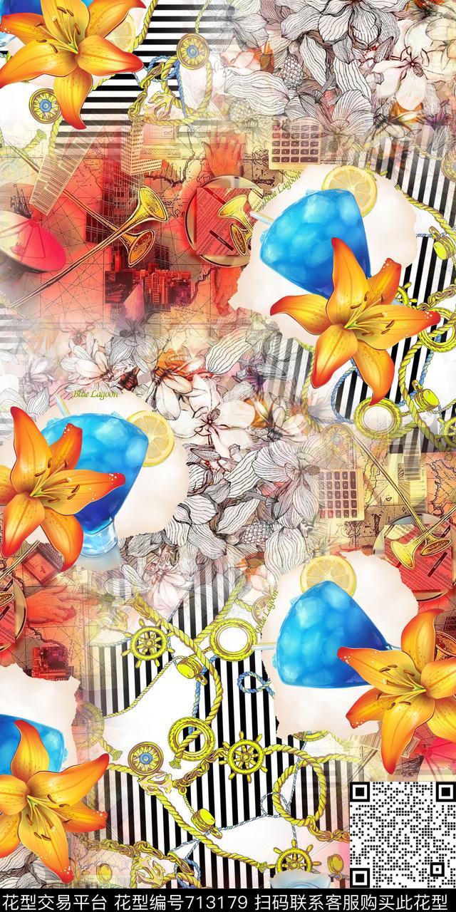 链条清爽时尚拼接数码印花华亿平台下载（图片编号: 713179） - 瓦栏（Walan）