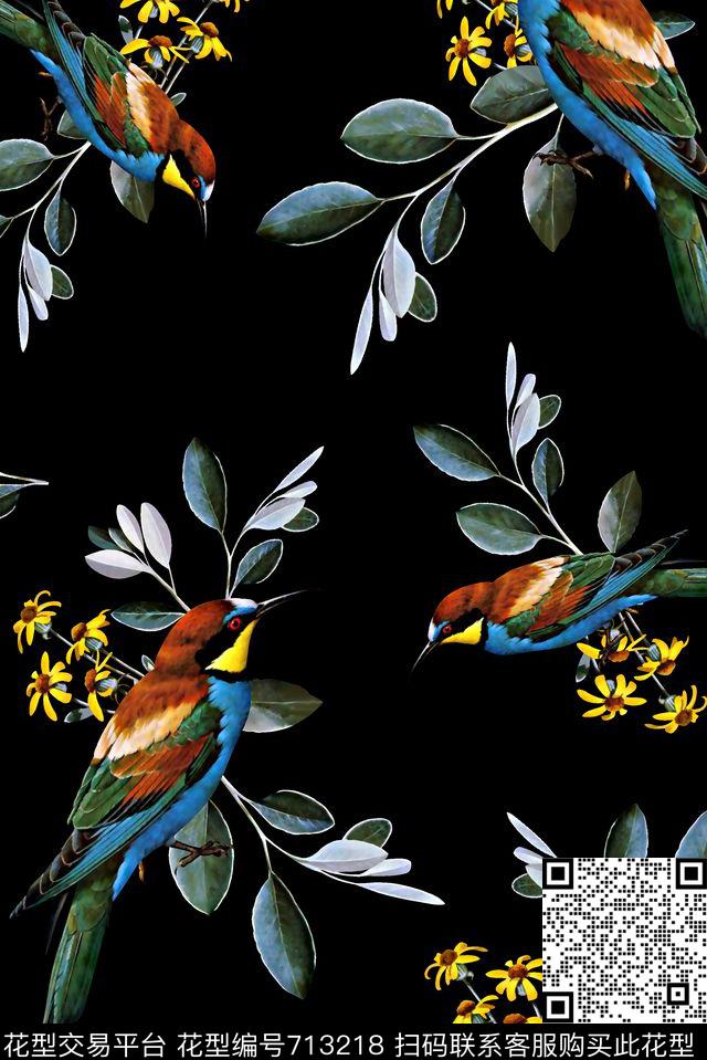 花鸟树叶男装花数码印花华亿平台下载（图片编号: 713218） - 瓦栏（Walan）