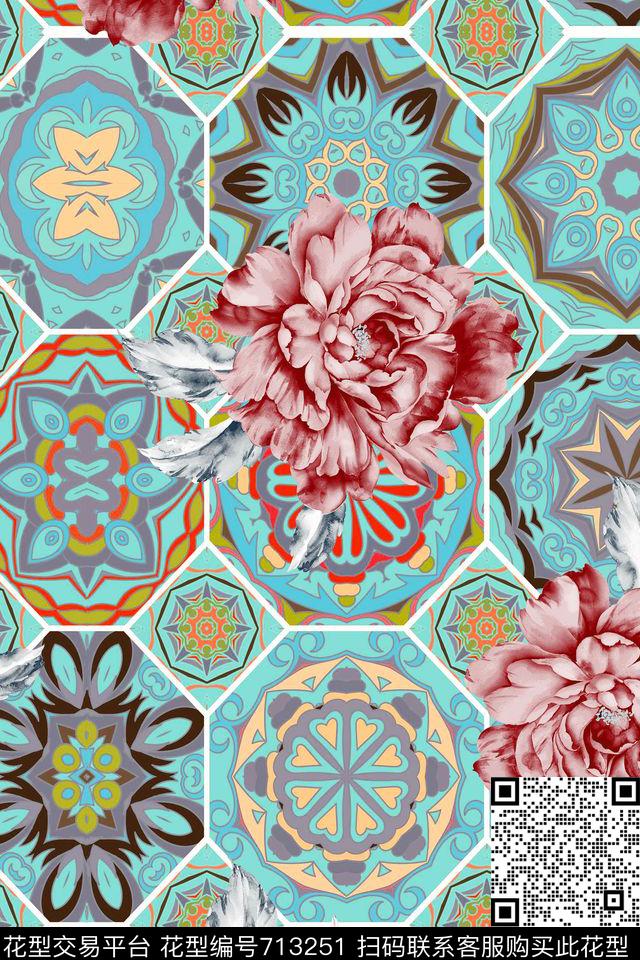 民族花纹纹样花卉数码印花华亿平台下载（图片编号: 713251） - 瓦栏（Walan）