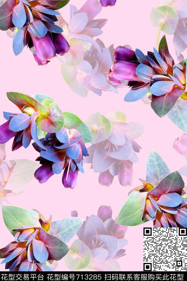 植物花朵叶子数码印花华亿平台下载（图片编号: 713285） - 瓦栏（Walan）
