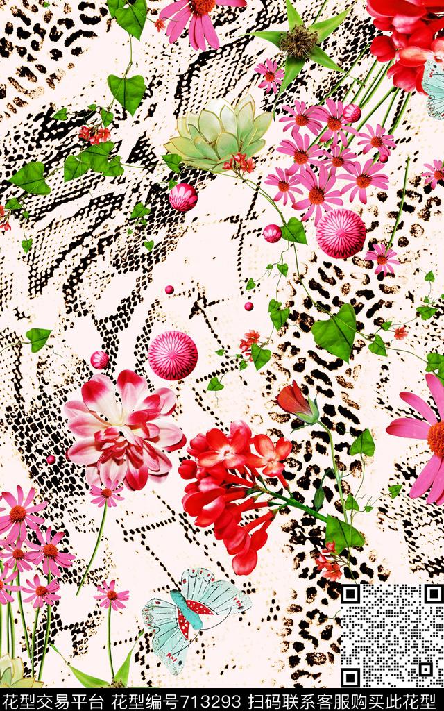 雏菊花朵花卉数码印花华亿平台下载（图片编号: 713293） - 瓦栏（Walan）