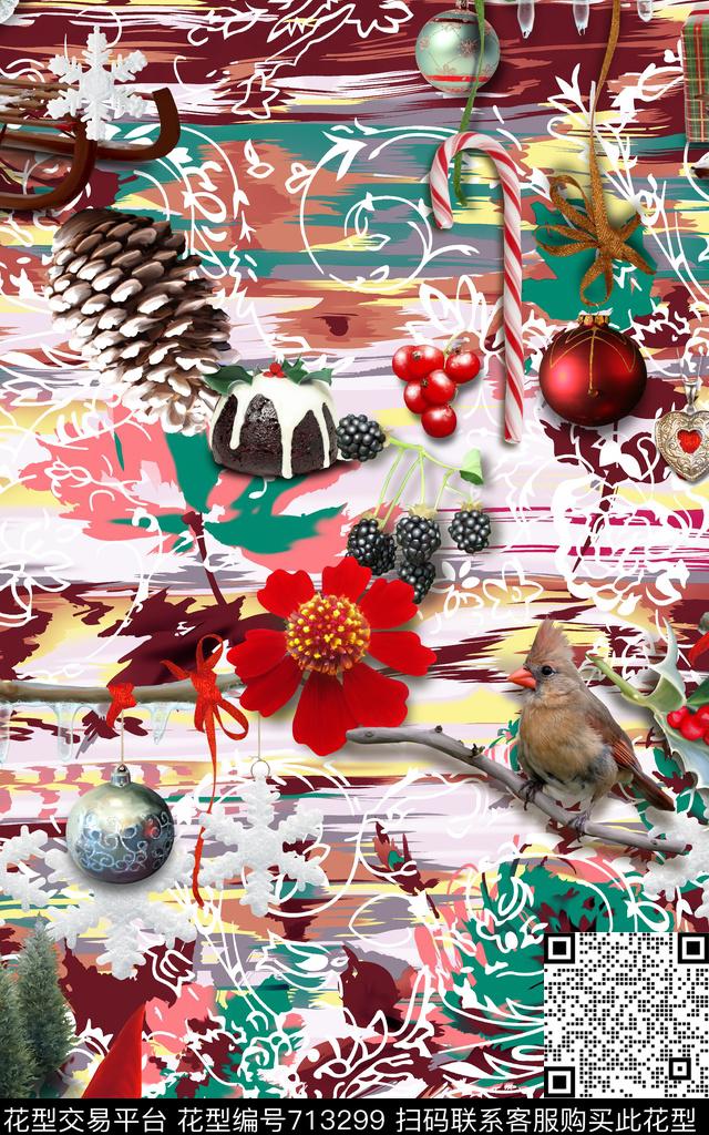 花朵花卉圣诞数码印花华亿平台下载（图片编号: 713299） - 瓦栏（Walan）