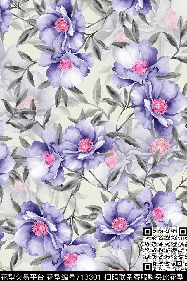 花鸟花卉乱花数码印花华亿平台下载（图片编号: 713301） - 瓦栏（Walan）