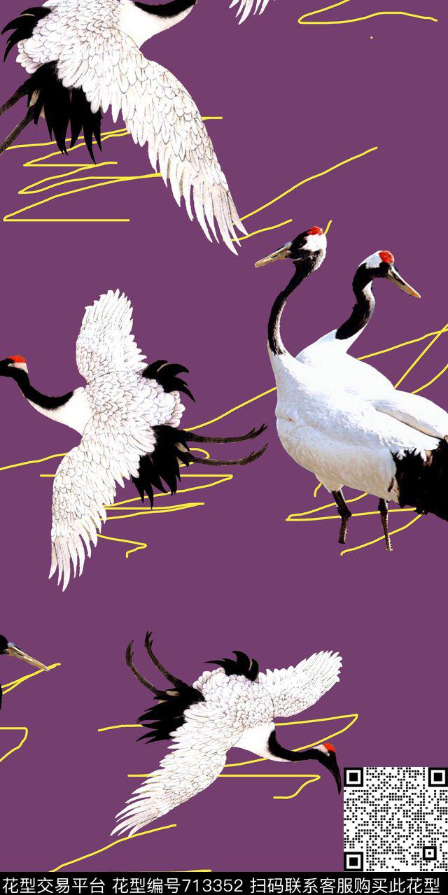 鸟花鸟中国风数码印花华亿平台下载（图片编号: 713352） - 瓦栏（Walan）